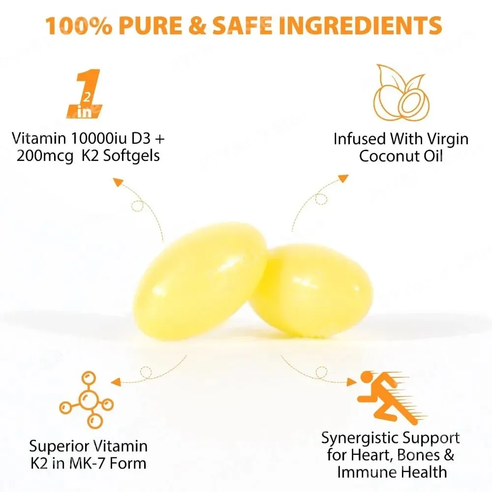 Acentiallabs Premium Vitamin D3 K2 Softgels Supplements Coconut Oil Vitamin D3 AK2 Soft Capsules for Immune Support for Adult — image 4