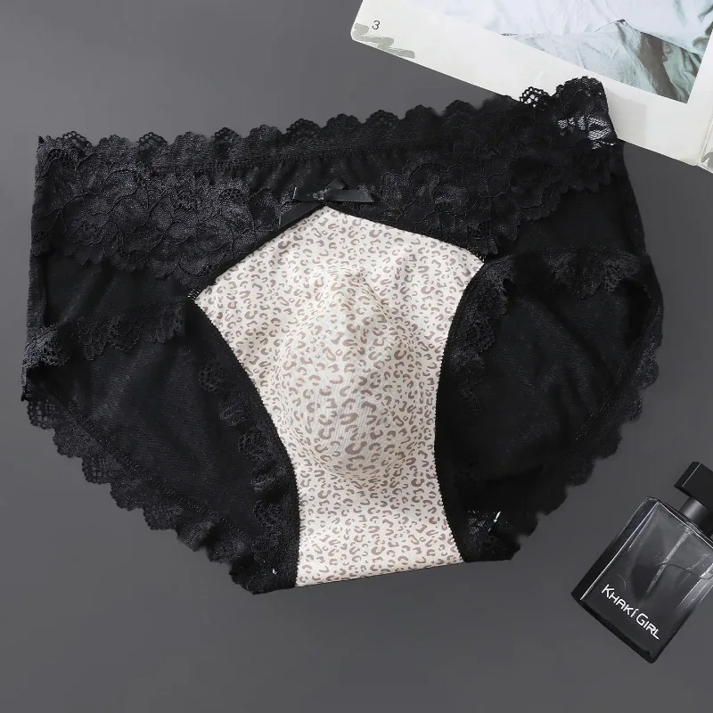Men Briefs High Fork Lace Edge Leopard Printed Underwear Ice Silk Quick-Drying Panties Sissy Lingerie See Through Underpants