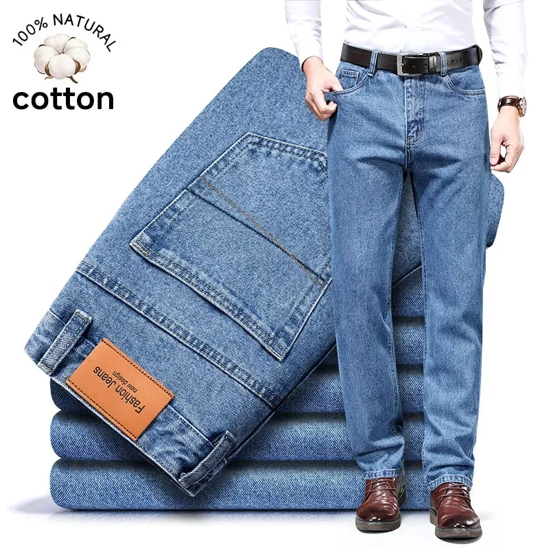 Luxury Quality Autumn Winter 100%Cotton Men's Jeans Business Denim Pants Straight High Waist Father Trouser Male Plus Size 40 42 — image 2