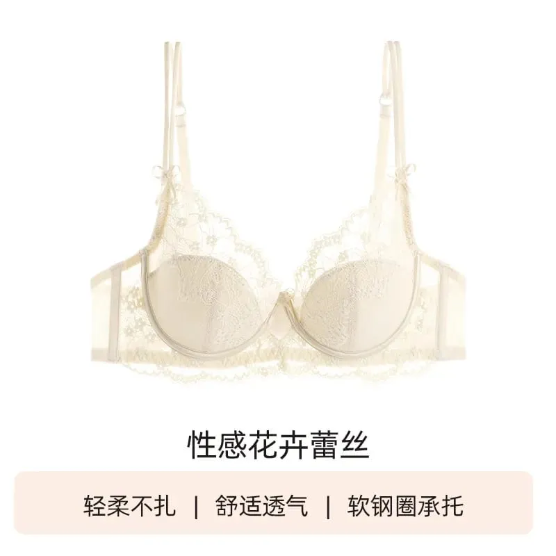 Ladies Pink Lace Lingerie Set Full‑Coverage Thin Minimizer Bra Push Up Anti‑Sag Support Underwear For Big Bust Daily Soft Outfit — image 9