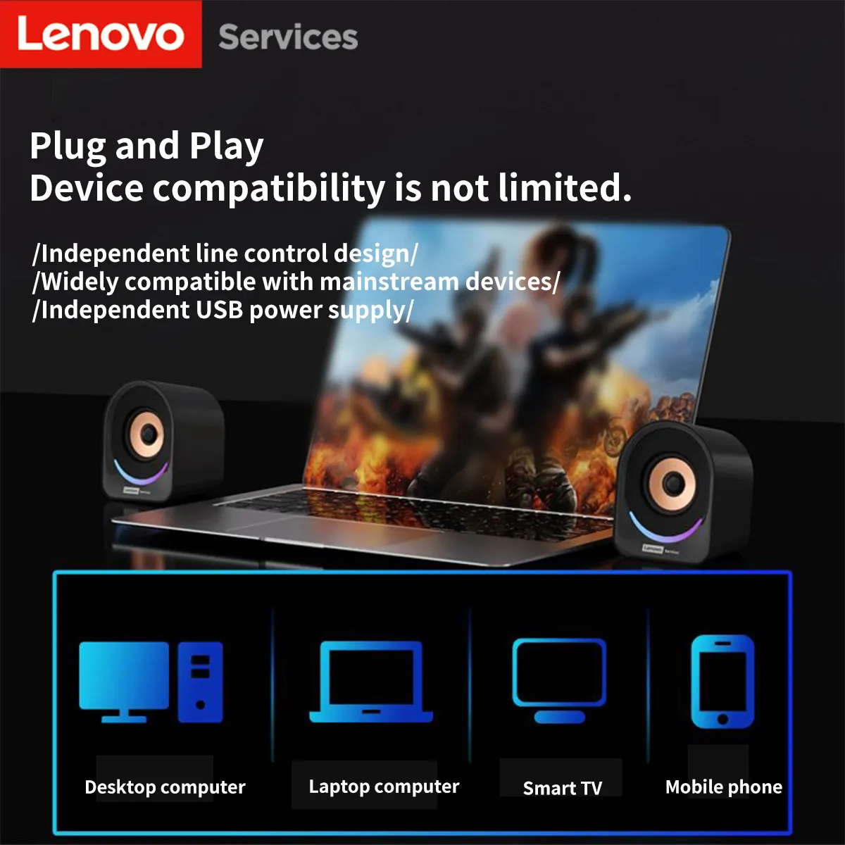 Επιτραπέζια ηχεία Lenovo Φορητά μικρά ηχεία Ηχεία υπολογιστή Επιτραπέζιος φορητός υπολογιστής Οικιακά ενσύρματα μίνι ηχεία Μικρή επιτραπέζια ηχεία πολυμέσων φορητών υπολογιστών — image 3