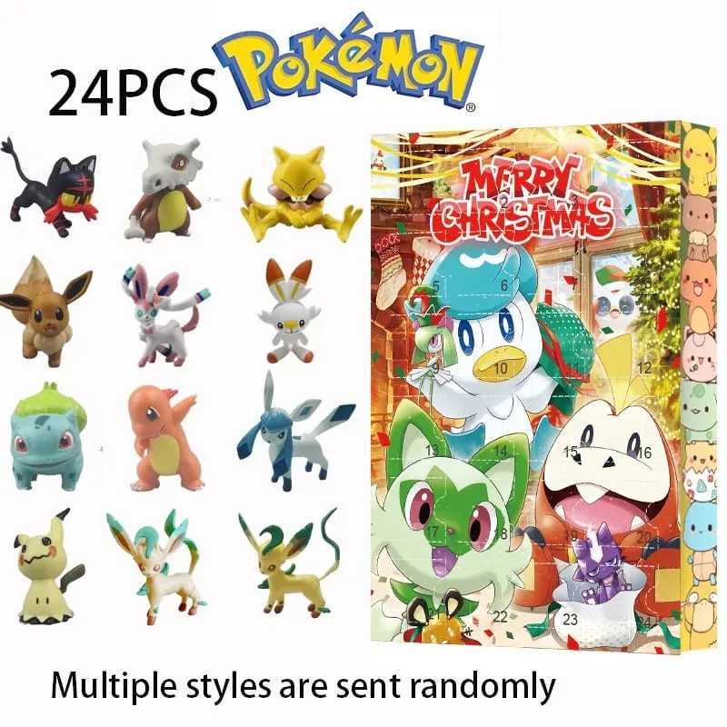24 Buah/Set Pokemon Natal Kalender Advent Lucu Pikachu Charizard PVC Tokoh Anime Kecil Kotak Kejutan Hadiah Ulang Tahun Halloween