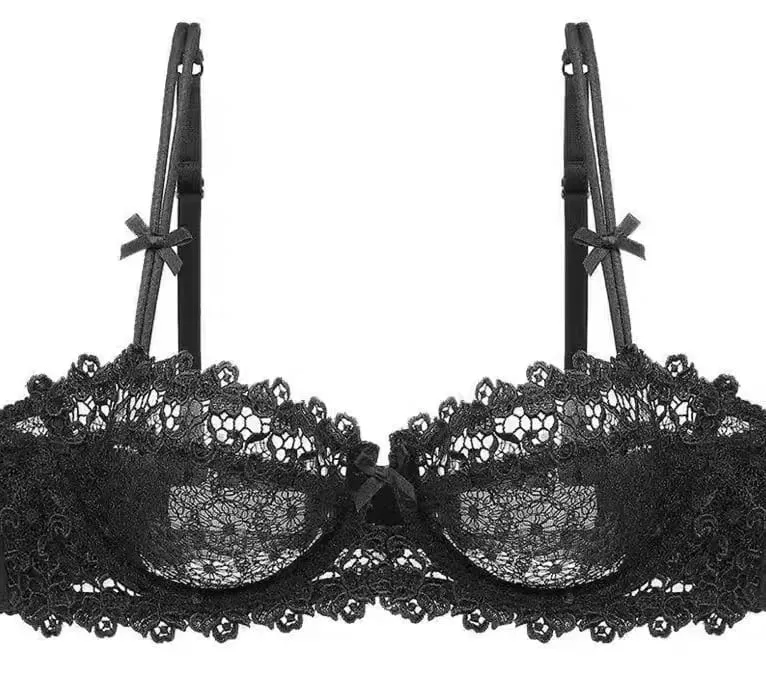 Conjunto de sujetador de encaje europeo, media copa semitransparente ultrafina, sujetadores Pure Desire para pecho pequeño, ropa interior cómoda antiflacidez — image 8