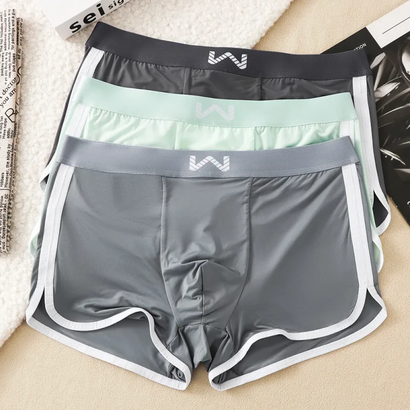 3 Buah/Pak Celana Dalam Pria Jaring Antibakteri Sejuk Sutra Es Celana Dalam Kantong Ruang Besar Boxer Homme Pinggang Elastis Tinggi