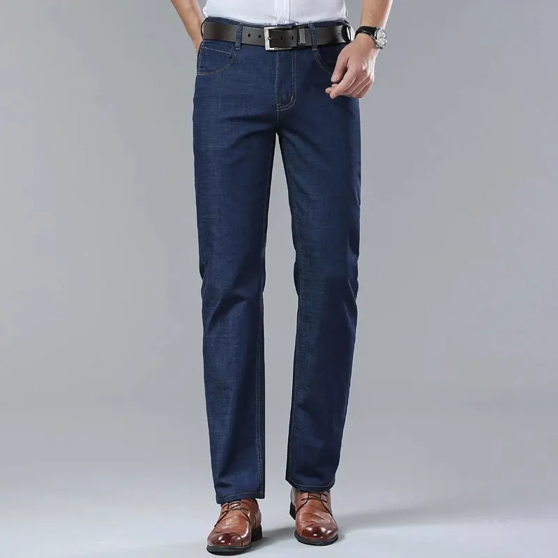 New Men's Summer Ultra-Thin Jeans Fashion Business Comfortable Soft Casual Denim Pants Lightweight Elastic Straight Leg Trousers