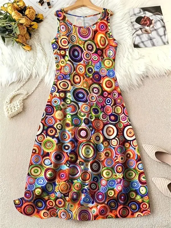 Summer Fashion Round-Neck Women's Dresses Botanical Floral Color-Blocked Patchwork Dresses Travel Party and Beach Dresses — image 13
