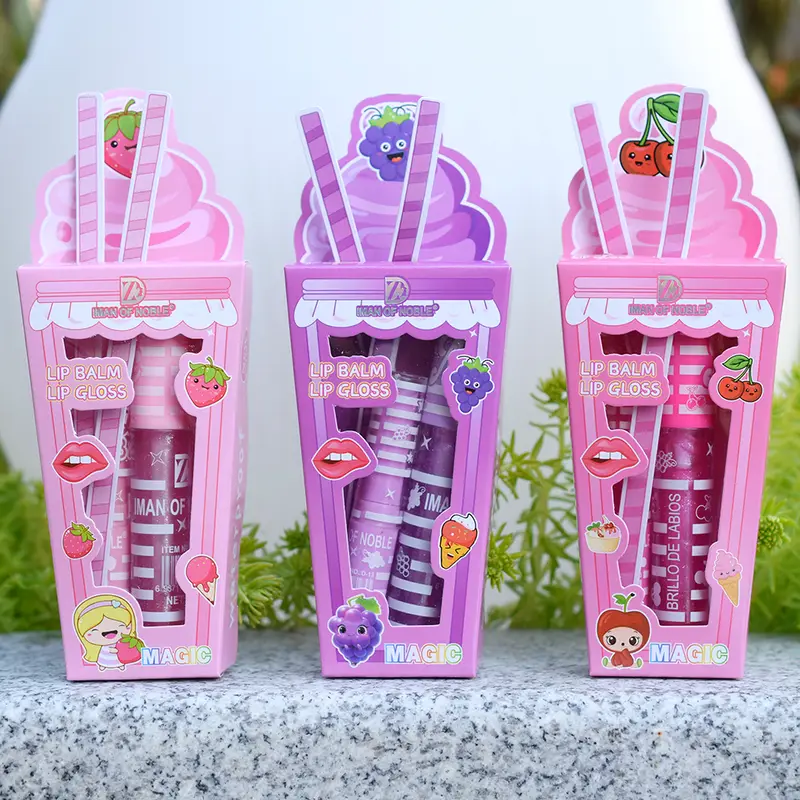 Cute Ice Cream Shiny Lip Gloss Lip Balm Set Girls Woman Waterproof Longlasting Natural Moisturizing Lips Makeup — image 2