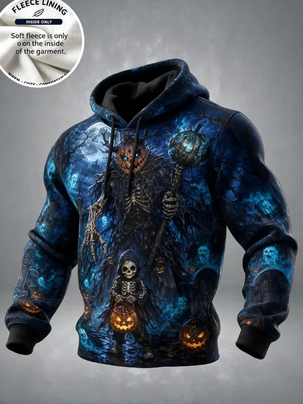 3D Halloween Fleece Hoodie Pumpkin Scarecrow Skeleton Kid Moon Graveyard Pullover Long Sleeve Kangaroo Pocket Sweatshirt — image 6