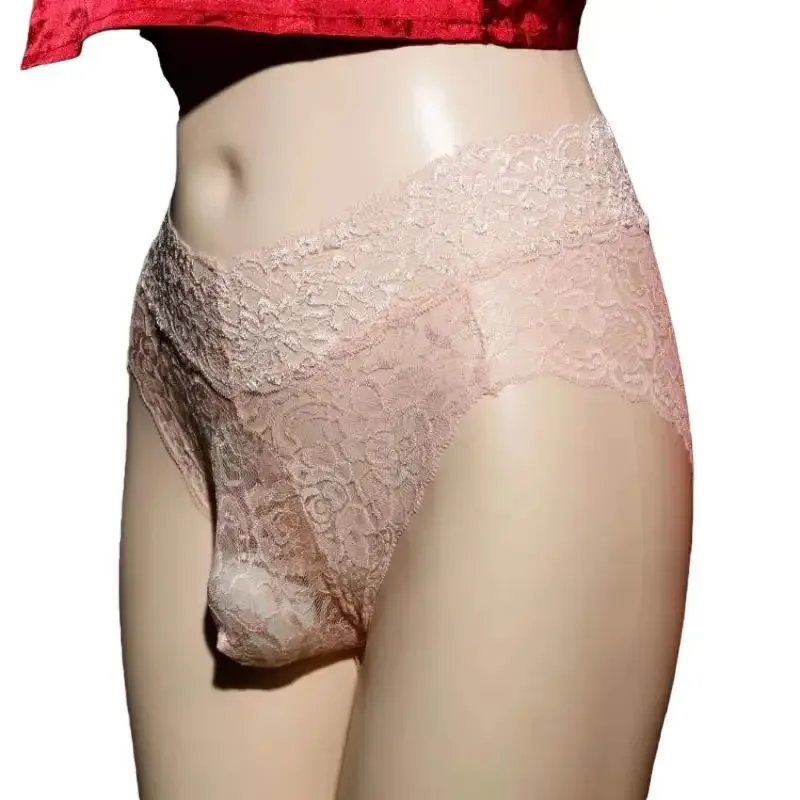 시시 파우치 속옷 남자 울트라 얇은 레이스 팬티 중공 메쉬 팬티 Crossdressing 여성화 속옷 게이 란제리 — image 8