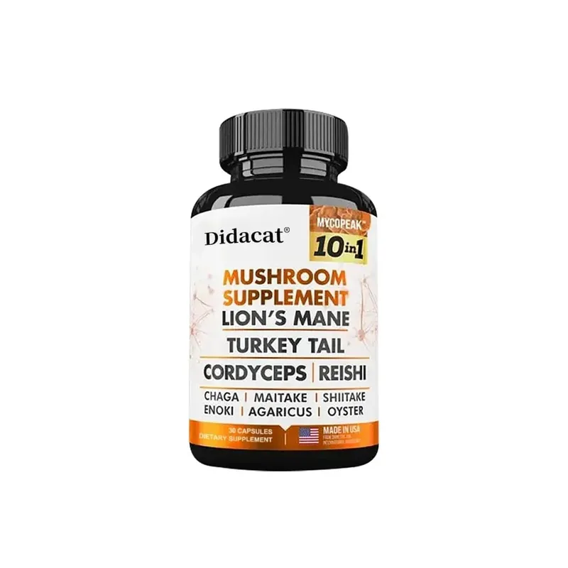 Didacat 10x Mushroom Complex Capsules with Lions Mane Chaga Nootropic Brain Supplement for Memory and Immunity