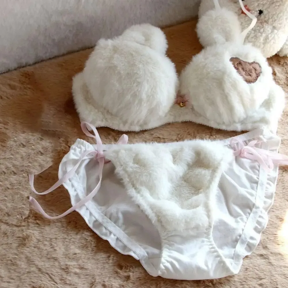 Fashion Women Lingerie Set No Steel Ring Cartoon Bear Winter Bra & Brief Sets Soft Women Lingerie Women — image 4