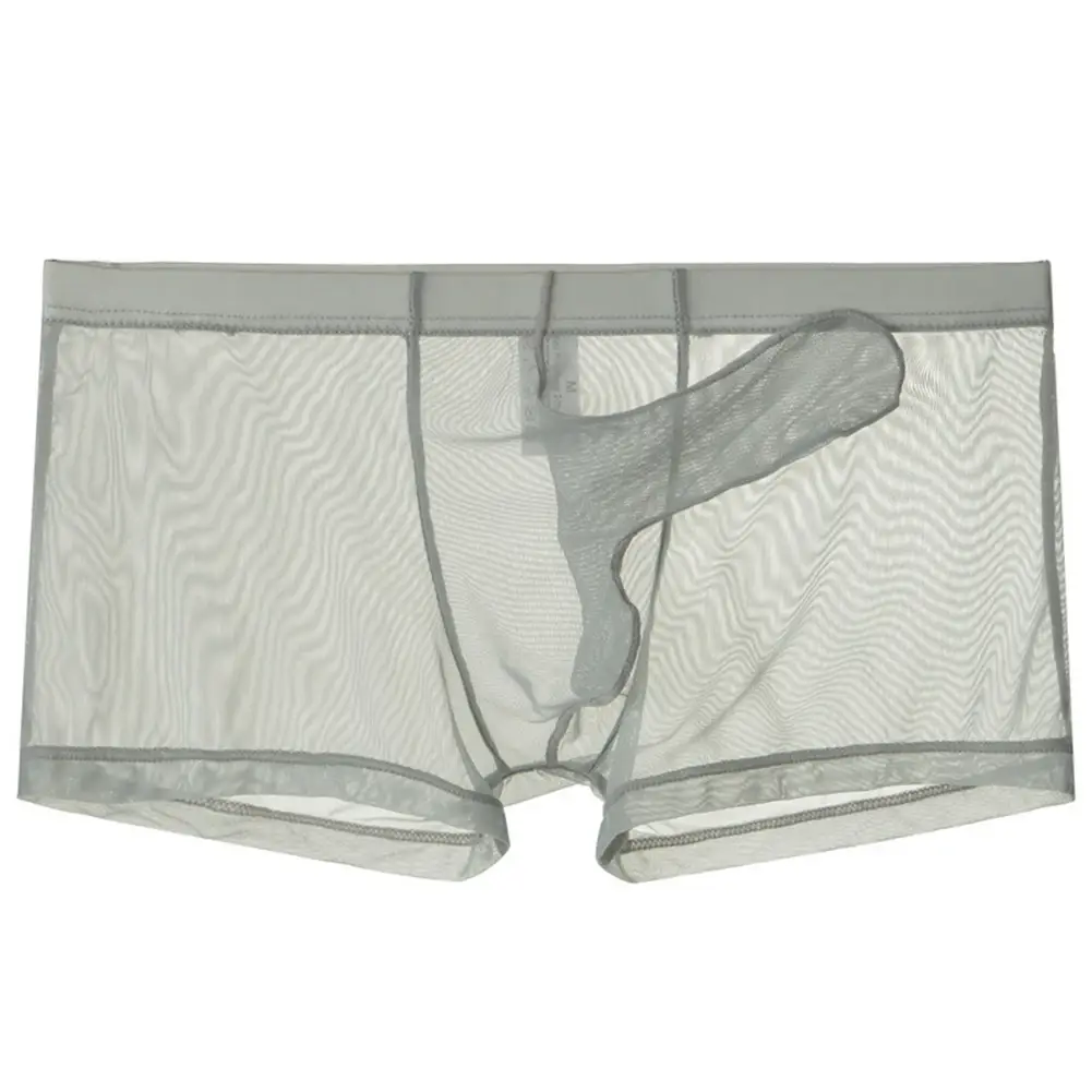 Sexy men malha transparente leve roupa interior ver através respirável boxer briefs calcinha separação bala masculino boxer calcinha — image 12