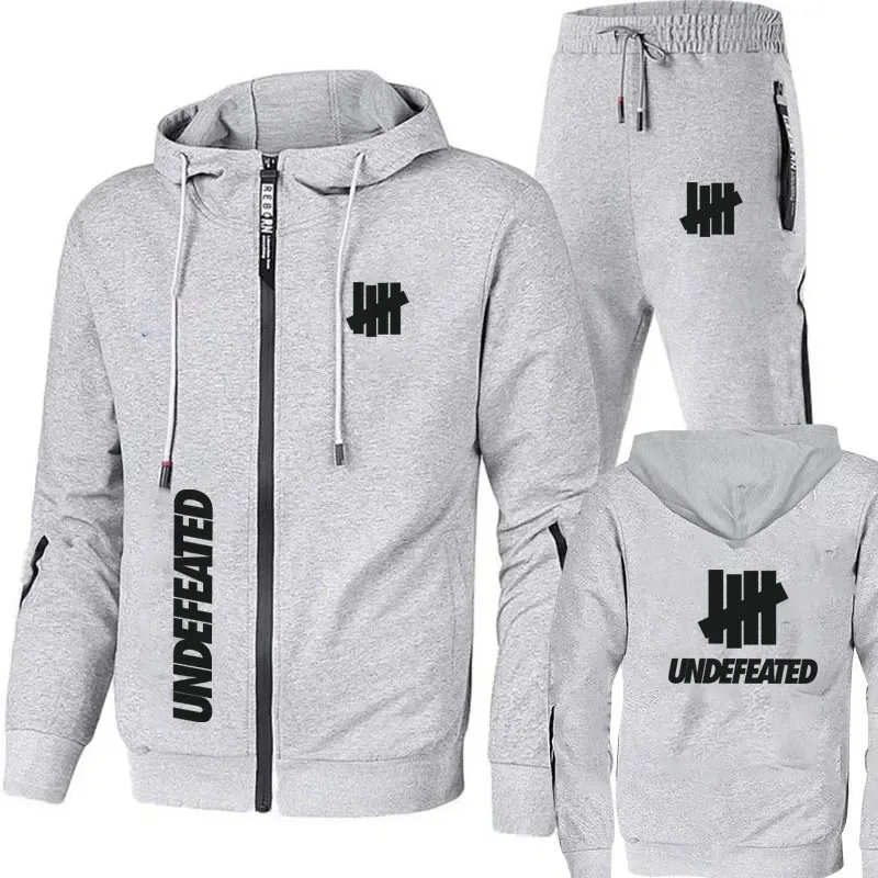 Men's 2 Piece Tracksuit Black UNDEFEATED Graphic Print Full Zip Hooded Sweatshirt and Drawstring Sweatpants Streetwear Hip Hop C — image 3