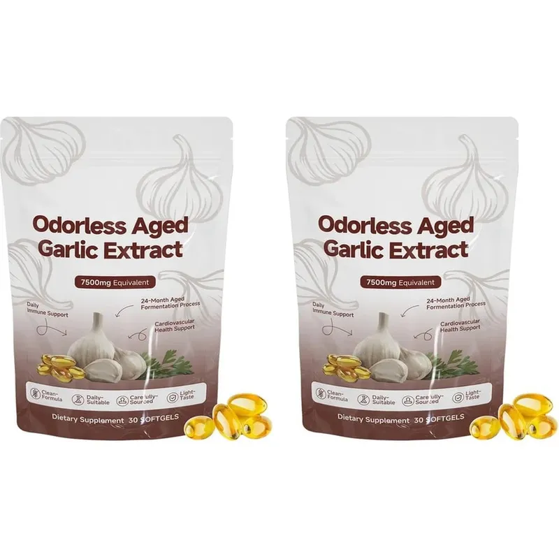 Ekstrak Bawang Putih Berumur Tidak Berbau Softgels 7500mg Herba Fermentasi 24 Bulan Formula Botani Sokongan Imun Kardiovaskular 30 Kiraan