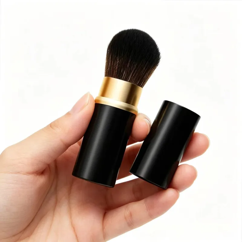 Conjunto de pincéis de maquiagem telescópicos portáteis prontos para viagem - alça de metal para pó de contorno blush tamanho compacto perfeito para On-the-G