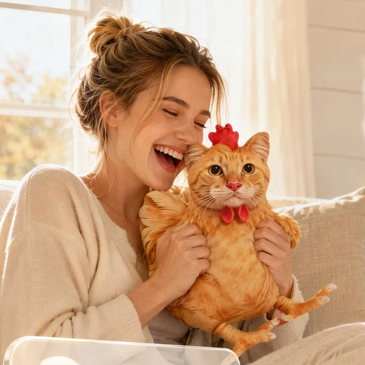 Chat poulet drôle nouveauté doux en peluche oreiller mignon Animal en peluche canapé coussin 3D Orange Tabby chaton poupée