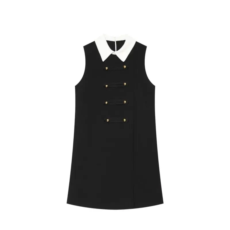 Women's Sleeveless Dress with Contrast Collar New 2026 Autumn Sleeveless Frog Fastening Women's Short Dress Female Mini Dresses — image 1