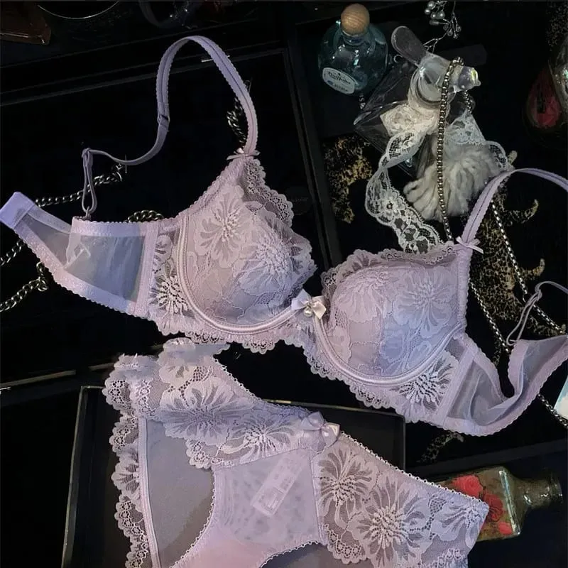 Ladies Embroidered Lace Bra Underwear Set with Soft Steel Hoop Soft and Breathable Two Piece Set Close Fitting Underwear — image 3