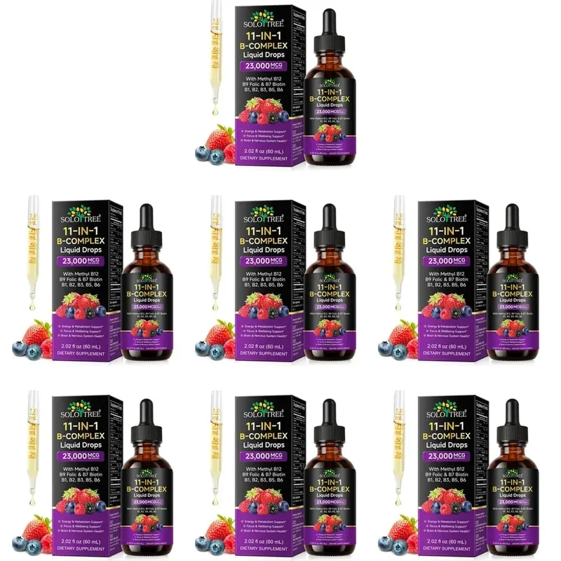 B-Complex Liquid Drops 11 em 1 Metil B12 Folato Biotina para foco energético e fórmula de suporte nervoso cerebral adulto 60ml — image 13