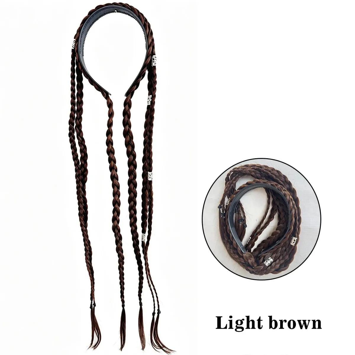 Synthetic Braided Headband Wig Braids Hairband With Decorative Silver Rings Long Box Braid Headband Hairpieces For Women Daily — image 7