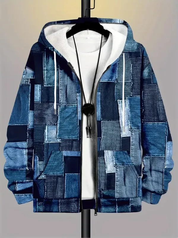 레트로 격자 무늬 인쇄 패치 워크 지퍼 업 까마귀 남성 의류 핫 스타일 긴 소매 풀오버 트렌드 streetwear 남자 지퍼 업 후드