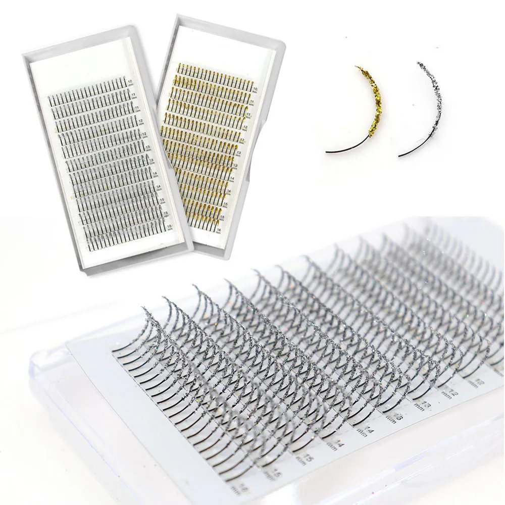 Golden Silver Fashion Glitter Eyelash Extensions Mix Length Individual Eyelash Extension False Eyelashes Glitter Silver — image 7