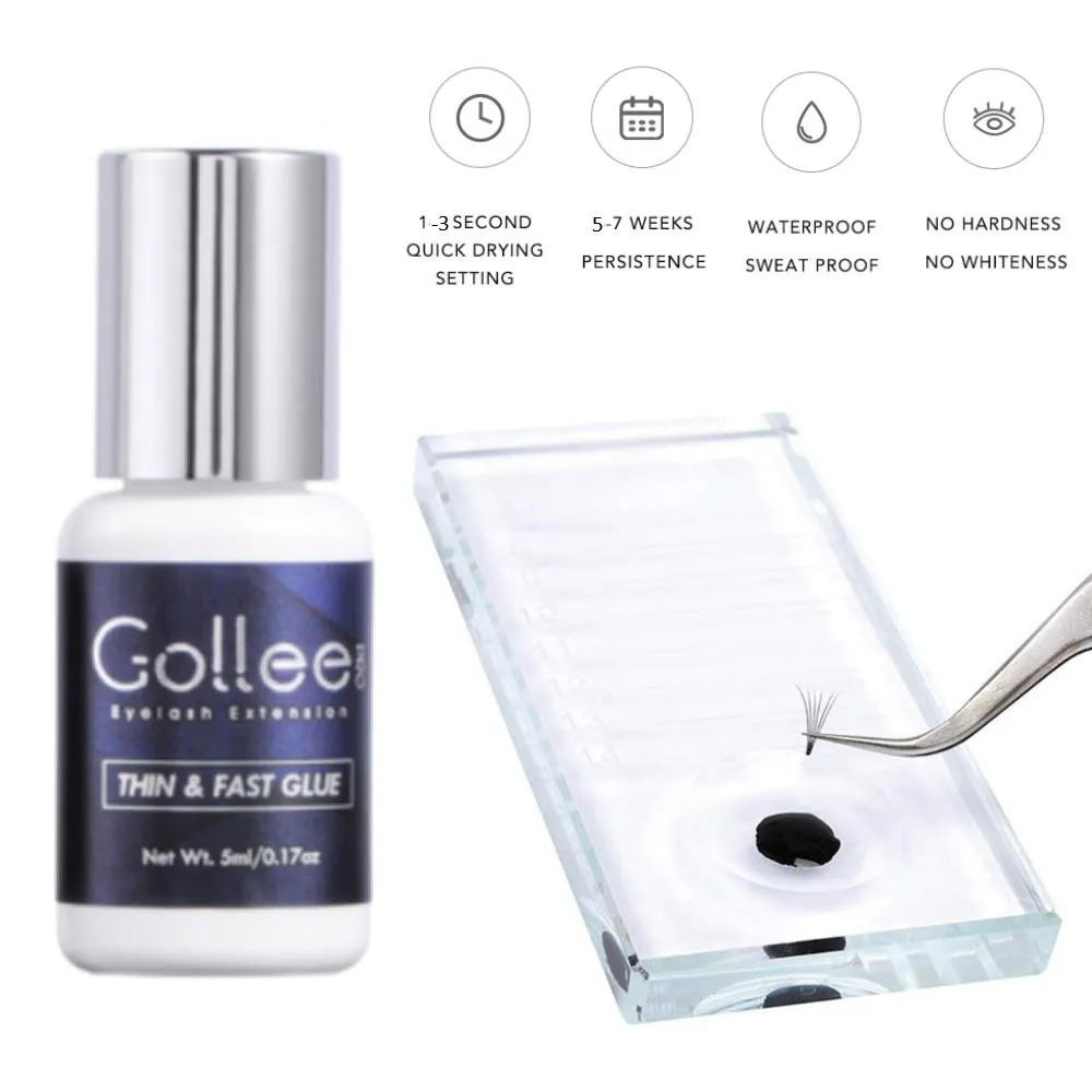 Gollee Eyelash Extension Glue Kit Lash Primer 3-in-1 Thin Fast Drying 5ml Glue 15ml Primer 200pcs Wipes Lash Tech Salon Set