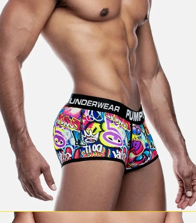 1- 4PCS Men's Cotton Nylon Blend Boxer Briefs All-Over Graffiti Print Wide Elastic Waistband Non-Tight Fashion Sport Underwear — image 19