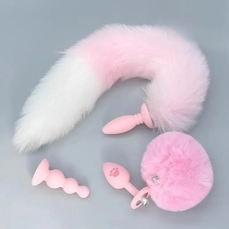 Small Silicone Butt Plug Dildo Vaginal Plug with Detachable Fake Soft Fox Rabbit Tail for Couple Anal Bead Dilator Sex Toys — image 1