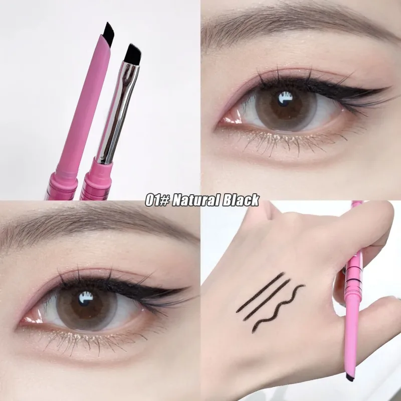 Double-headed Natural Black Eyeliner Gel na may Brush Smudge-Proof Waterproof Creamy Smooth Rose Pink para sa Brows at Under Eye Makeup