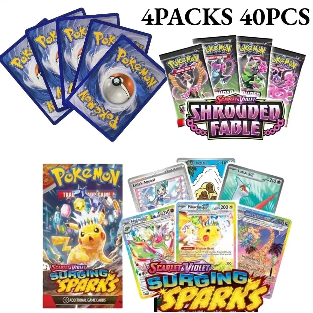 zábava 40 kusů Pokemon Card Pack 4 sady Sun Moon Violet 151 Angličtina Sběratelské karty Sběratelské hračky Halloween Dárek Fantasy Sci-Fi — image 2