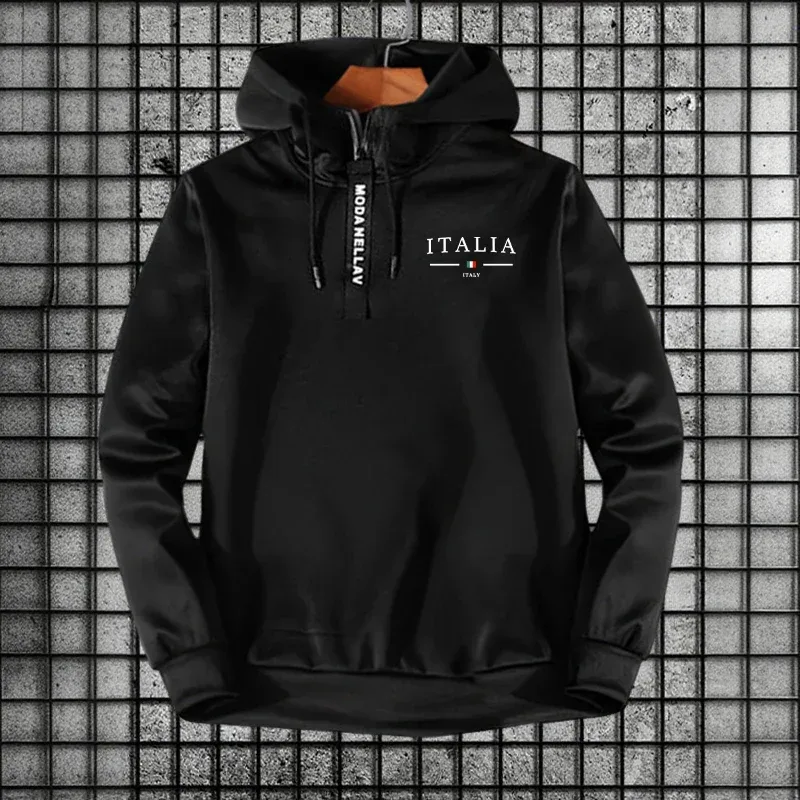 2026 New Arrival Half Zipper Hoodie Italy Fashion Hooded Long Sleeve Sweatshirts Autumn Winter Daily Casual Sports Warm Pullover — image 1