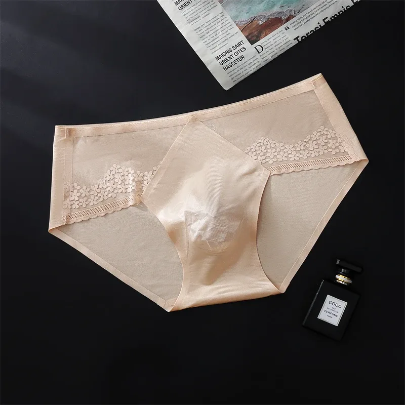 Thin men's underwear ice silk cuecas masculino 3D punching sexys tøy men cueca die splicing without trace calzoncillos hombre — image 8