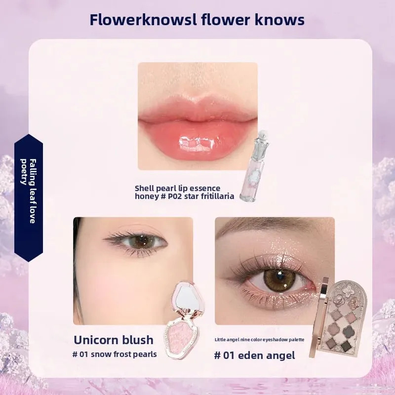 花知道禮盒彩妝套裝小天使全套盒唇釉腮紅貝殼飾品花知道生日禮物套裝