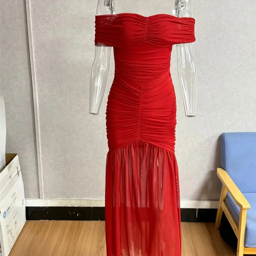 2026 MsChuh Summer Party Dresses For Woman Backless Evening Dress Solid Color Vestidos Off Shoulder Bodycon elegant Temperament — image 5