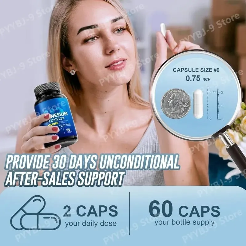 Magnesium 7 Complex Supplement with Glycinate Citrate Malate Chelate Zinc Vitamin D3 B6 for Sleep Muscle Relief 60 Capsules — image 6