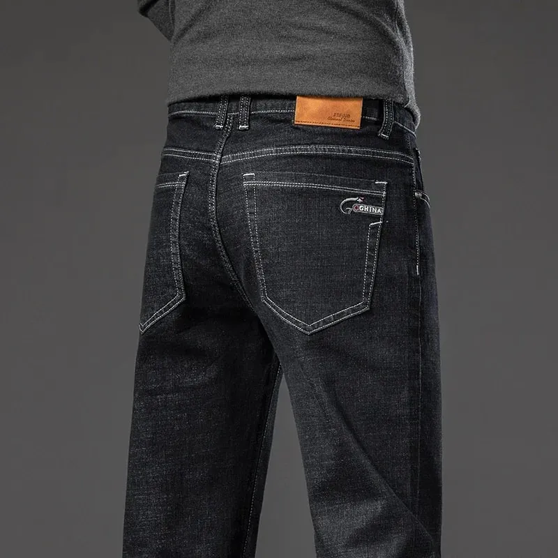 2025 Spring Autumn Men's Straight Jeans Denim Pants Classic Style Business Stretch Casual Trousers Large Size 40 42 44 46