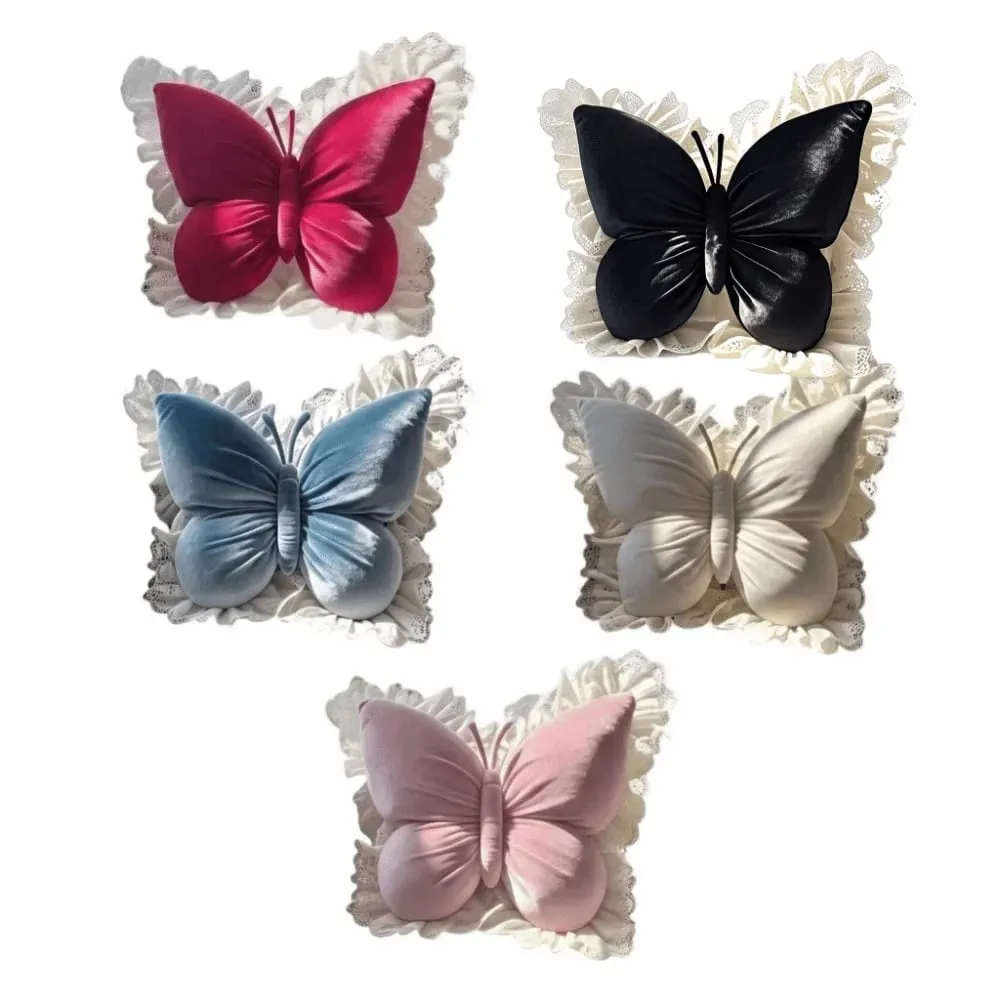 Elegant Velvet Butterfly Pillow Soft Lace Trim Bow Cushion Cute Bow Throw Pillow Gifts — image 6