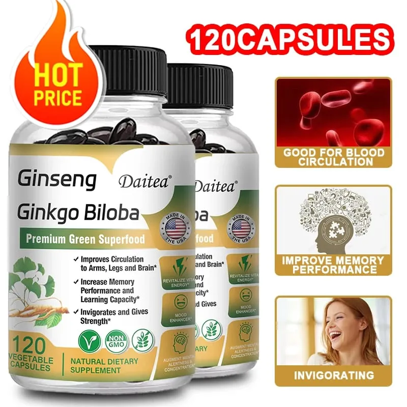 Ginseng + Ginkgo Biloba Capsules - Premium Non-GMO/Vegan Superfood - Traditional Energy Booster and Mood Soother — image 5