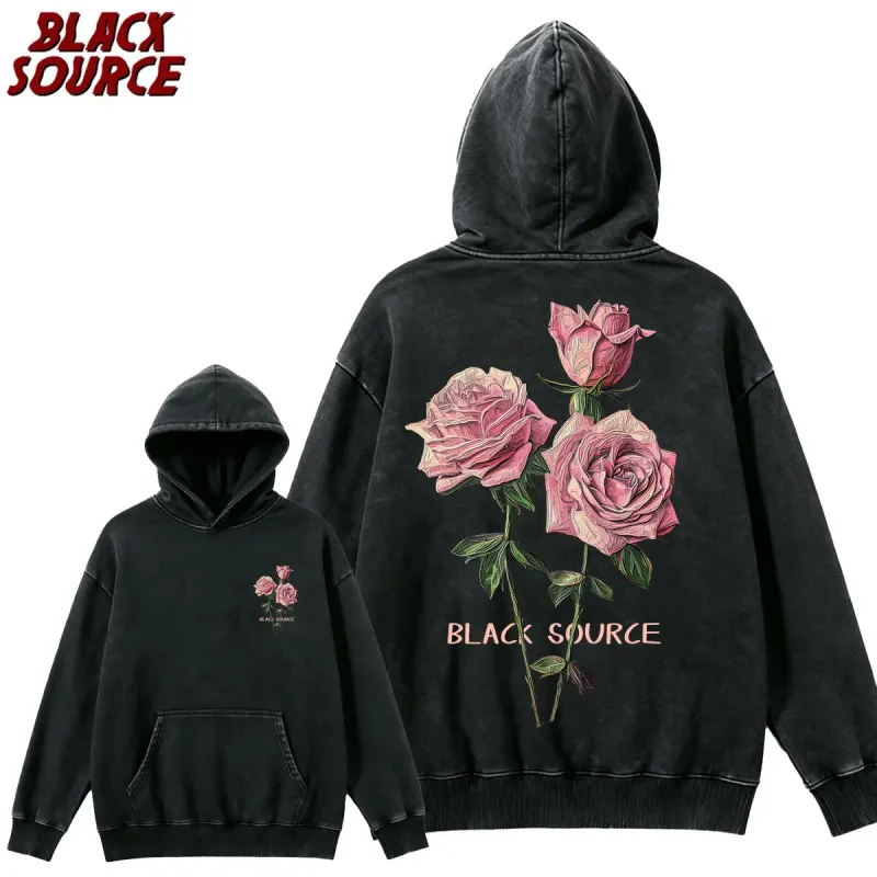 MP630 Hip Hop Men's Streetwear Retro Vintage Washed Anime Graphic Hoodie, Harajuku Casual Pullover Sweatshirt, Rose — image 15
