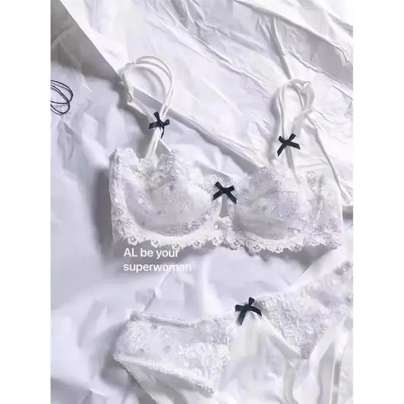 Conjunto de sujetador de encaje europeo, media copa semitransparente ultrafina, sujetadores Pure Desire para pecho pequeño, ropa interior cómoda antiflacidez — image 2