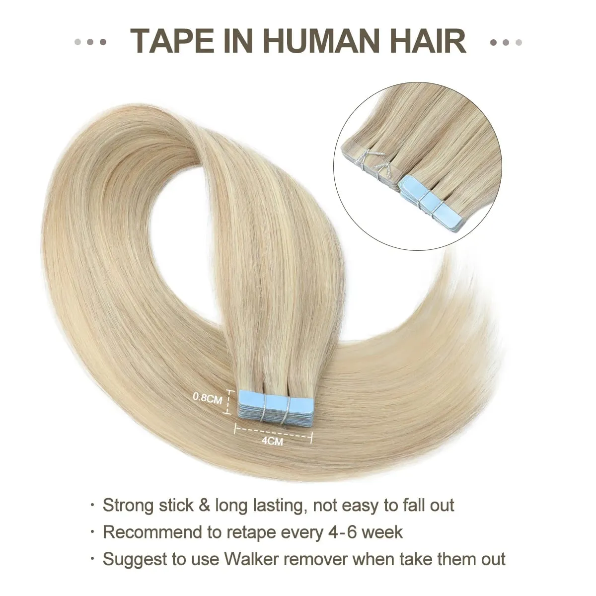 20pcs Seamless Tape in Hair Extensions Human Hair Straight Glue in Extensions Remy Human Hair Extensions 30g/pack 12-20inch