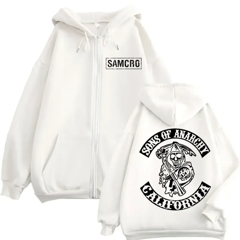 Sons of Anarchy Double Sided Print Zipper Hoodie Men's Women Gothic Vintage Zip Up Sweatshirt Casual Fashion Oversized Pullovers — image 3