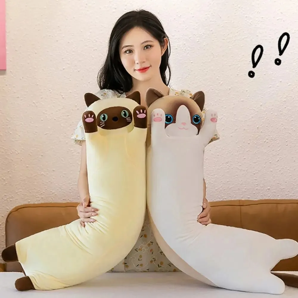 Bonito 50/70cm gato brinquedo de pelúcia longo adorável dormir travesseiro macio criativo pelúcia animal decoração para casa