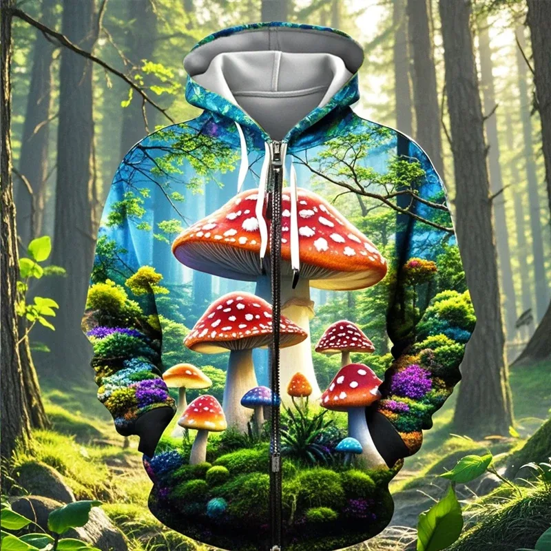 Mantar 3D baskı fermuarlı kapüşonlu kıyafet erkek kadın rahat moda kapüşonlu eşofman üstü erkek büyük boy eşofman Hoodies erkek ceket giyim — image 16