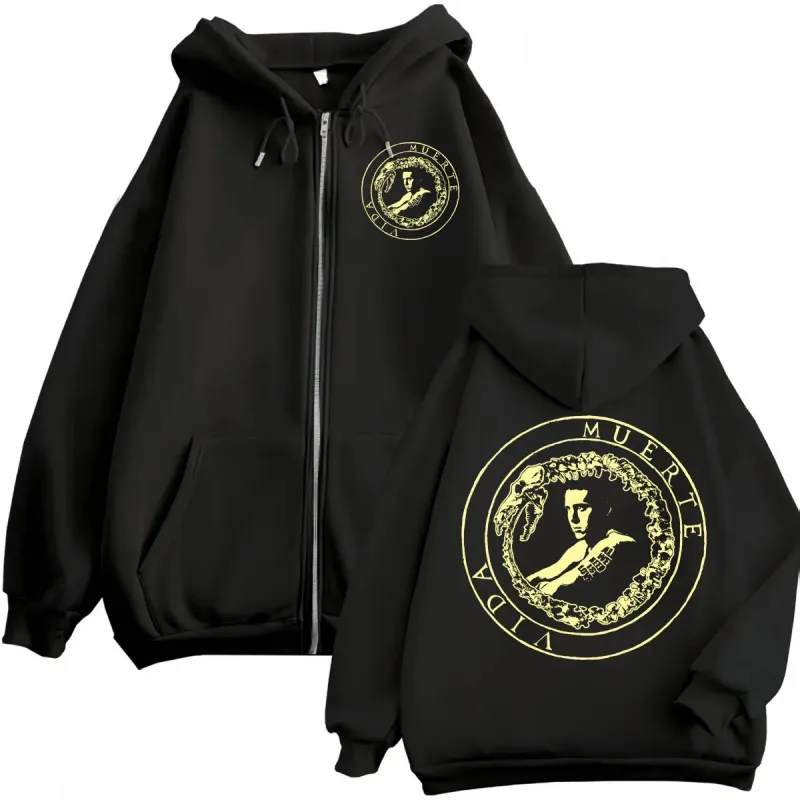 Canserbero Allt vi behöver är kärlek Muerte Vida Merch Zipper Hoodie Herrmode Hip Hop Zip Up Sweatshirts Casual Fleece Pullovers