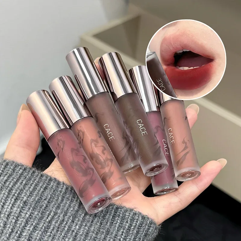 Punk Dark Brown Lip Mud Nude Matte สีส้มสีน้ำตาลลิปกลอส Raspberry Red Liquid ลิปสติก Waterproof Non Stick Cup Lip Tint แต่งหน้า