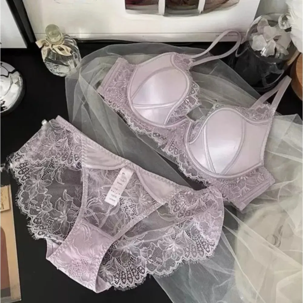 Women Non Wired French Lace Minimizer Bra Full Cup Push Up Anti Sagging Thin Soft Daily Wear Sexy Satin Lingerie S-XL — image 6