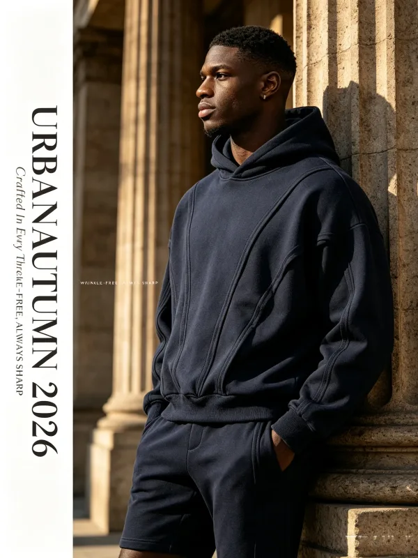 Men's hooded sweatshirt, warm and loose hooded sweater, pocket drawstring details, men's fall-winter sports jacket elastic cuffs