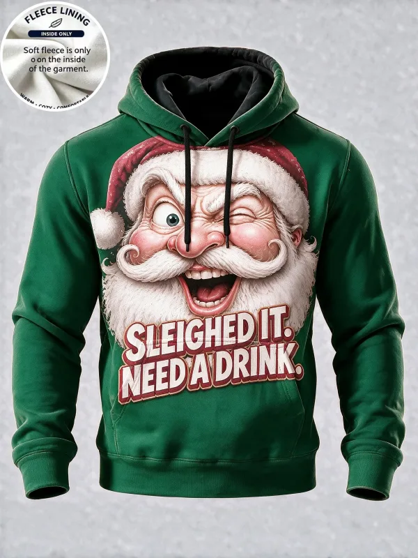 3D Print Christmas Fleece Hoodie Vintage Santa Pointing Figure Pullover Long Sleeve Kangaroo Pocket Xmas Holiday Sweatshirt — image 8